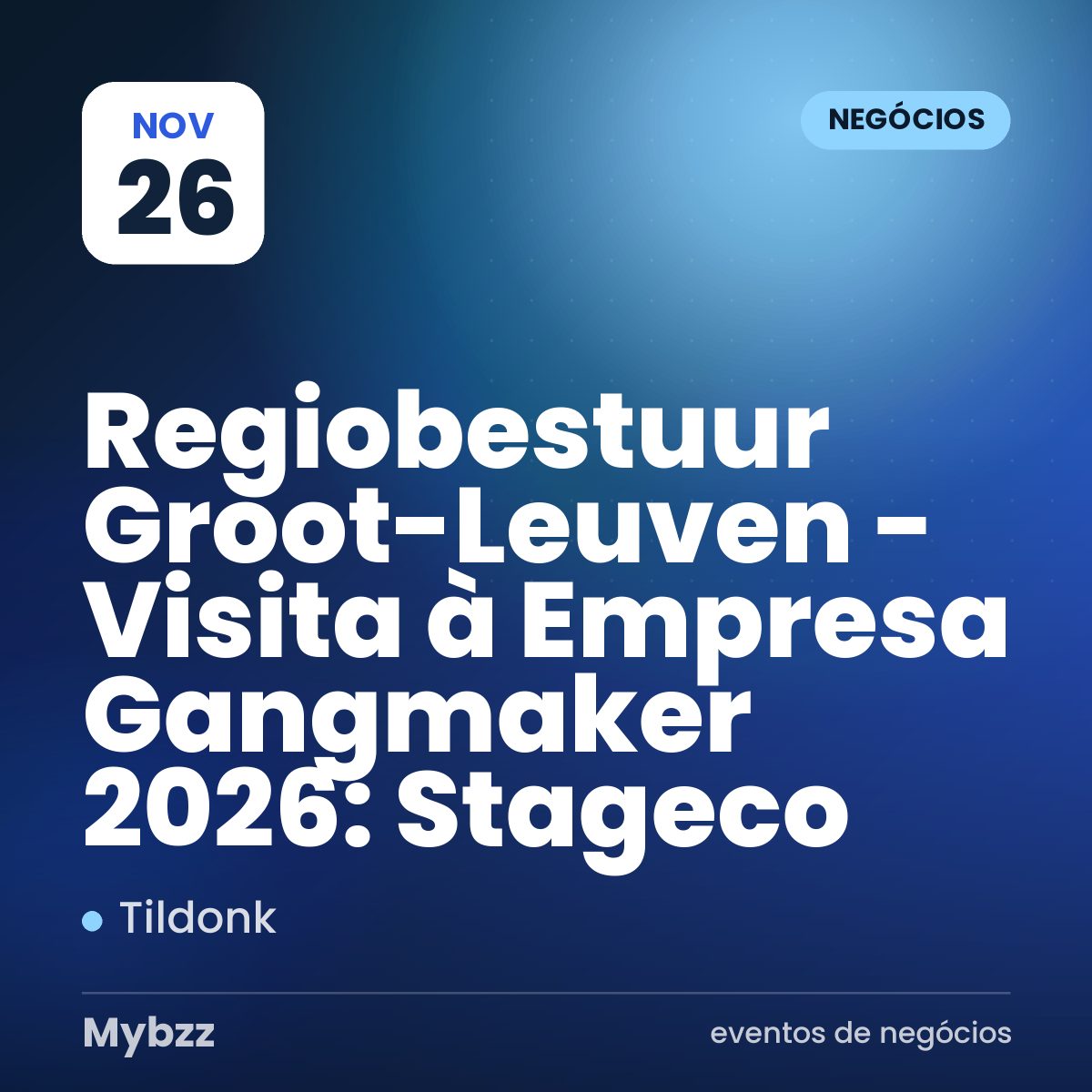 Capa do evento: Regiobestuur Groot-Leuven - Visita à Empresa Gangmaker 2026: Stageco