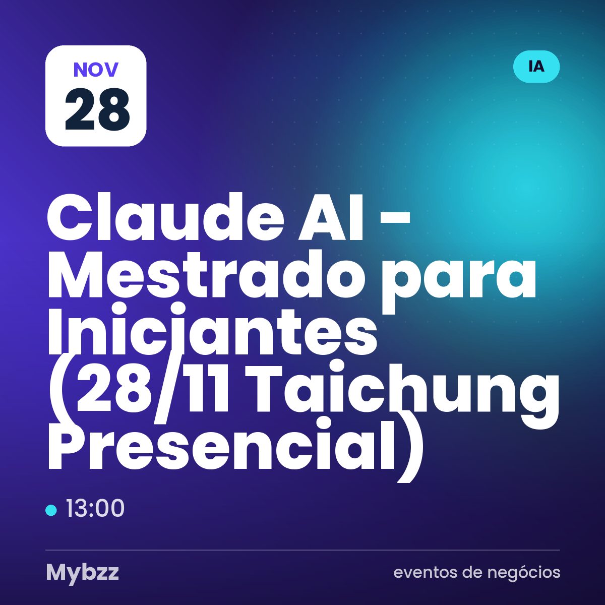 Capa do evento: Claude AI - Mestrado para Iniciantes (28/11 Taichung Presencial)