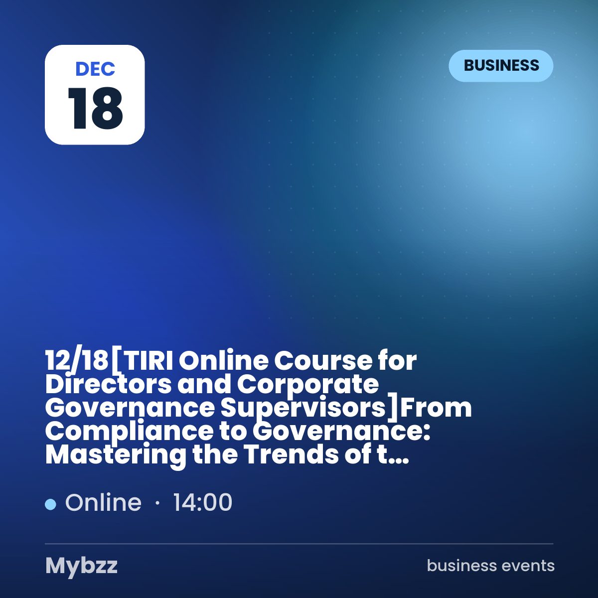 Event cover: 12/18【TIRI Online Course for Directors and Corporate Governance Supervisors】From Compliance to Governance: Mastering the Trends of the 2026-2027 Updated ISO Management Systems